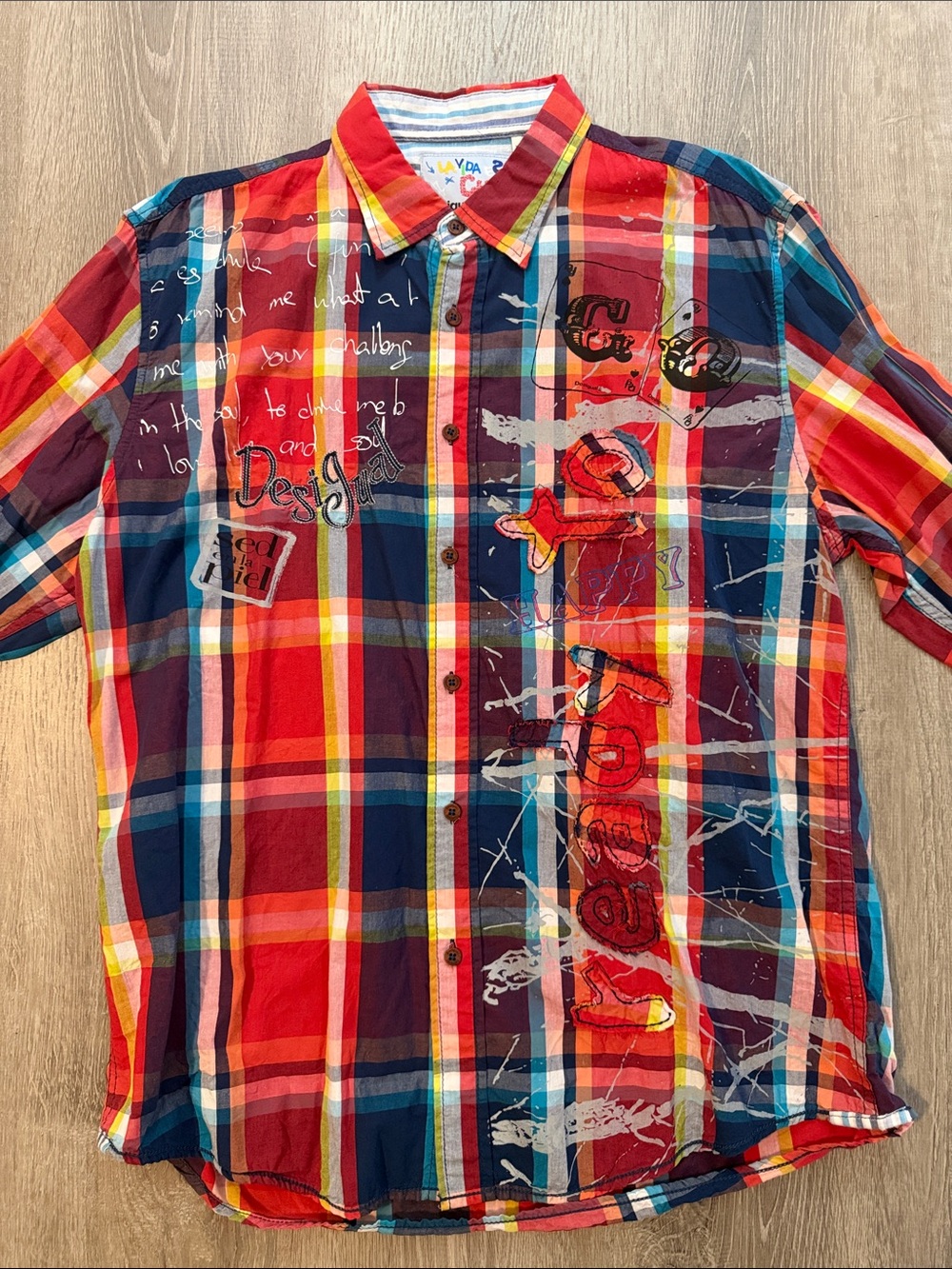 Desigual Men's XL Regular Fit Checked Plaid Button-Down Long Sleeve Casual Shirt